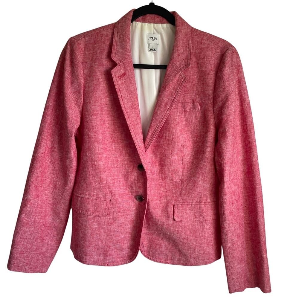 J. Crew Schoolboy Linen Cotton Blazer Jacket 12 Red Pink Preppy Academia Career